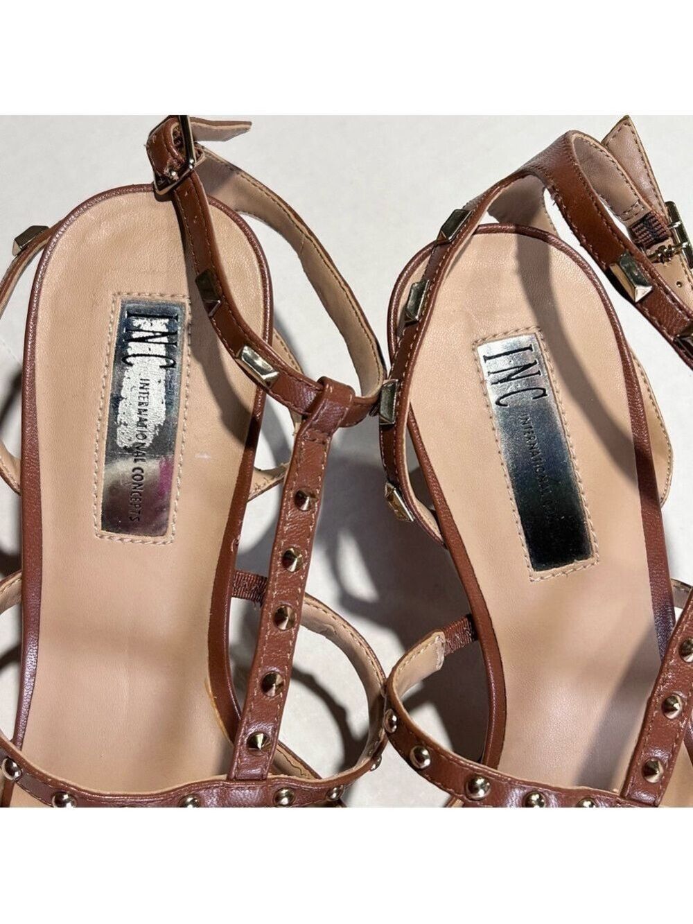 INC International Concepts Tan Studded Ankle Strap Pumps Size 9 - Picture 9 of 11